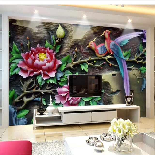 wellyu Custom wallpaper 3D peony flower bird wall background papel tapiz  para pared moderno carta da parati wallpaper - AliExpress